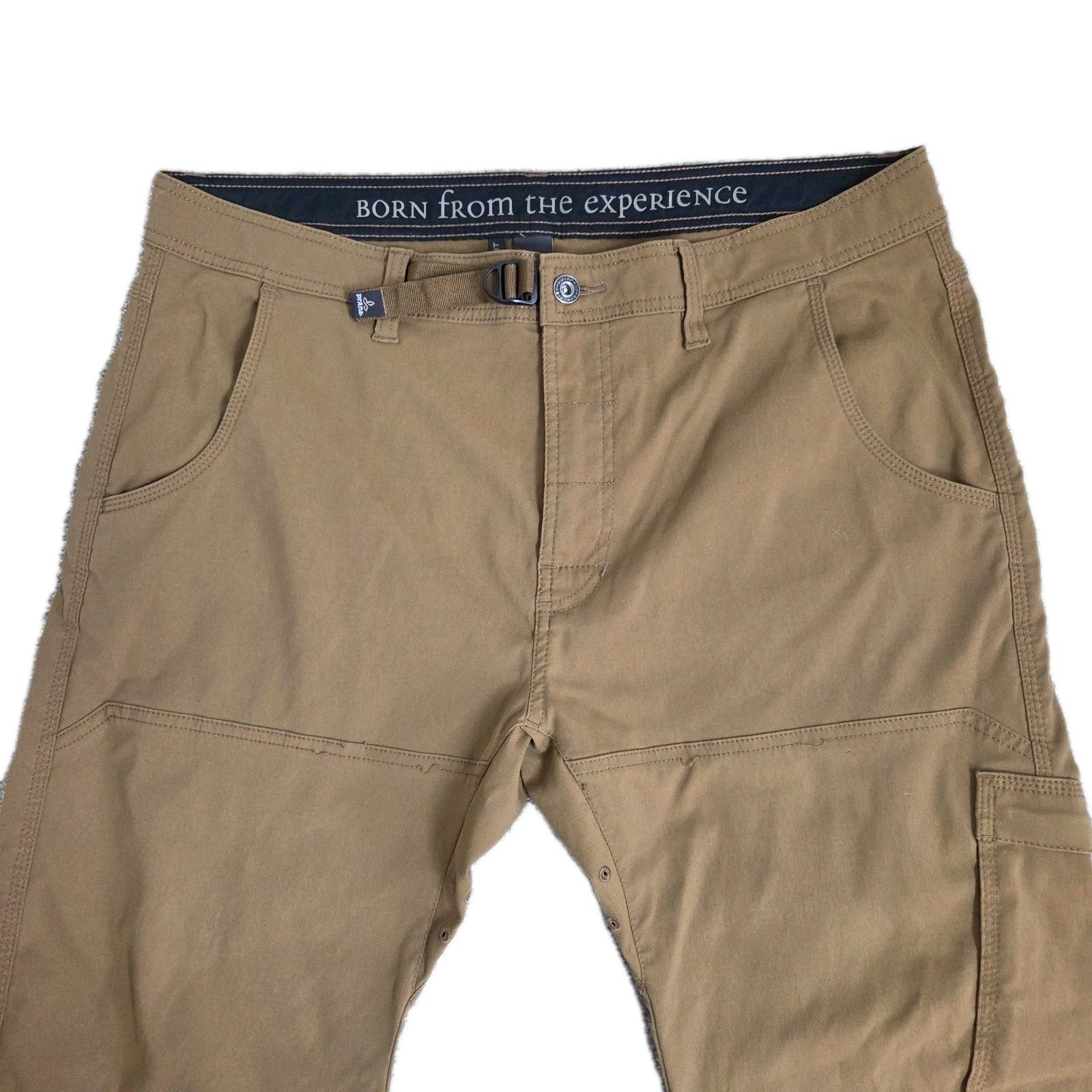 Prana Stretch Zion Ii Slim Fit Pants Mens 38 X 30 Sepia Hiking Belted Roll Snap